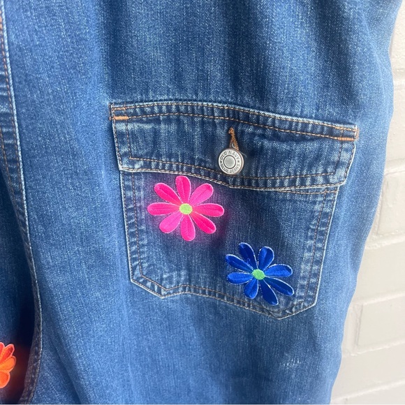 80s 90s Classic Old Navy Blue Jean Overalls Floral Patches XS - Picture 11 of 15